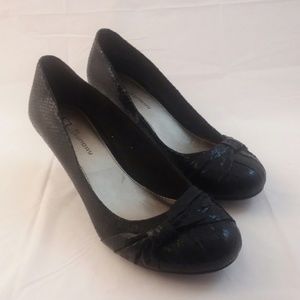 CL Laundry Black Faux Reptile Rounded Toe Pumps